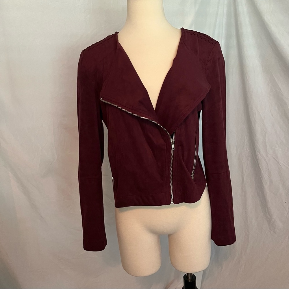 BB Dakota Plum Faux Suede Crop Moto Jacket